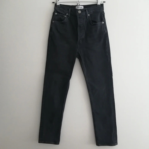 Agolde Riley High Rise Straight Crop Jeans in Panoramic Black Slim Straight 24 - Picture 3 of 16